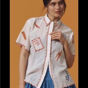 Maeve x Anthropologie Women’s Embroidered Italian Recipe Blouse Shirt Top sz 3X